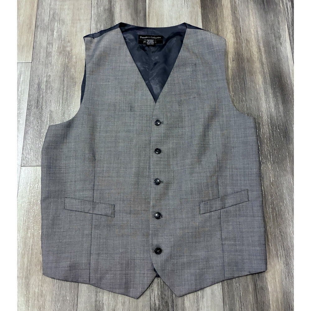 Jos A Bank Tailored Fit Mens XL Gray Wool Suit Vest Waistcoat Formal